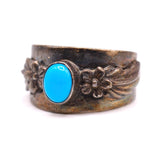 Vintage Sterling Turquoise Floral Band 9.75