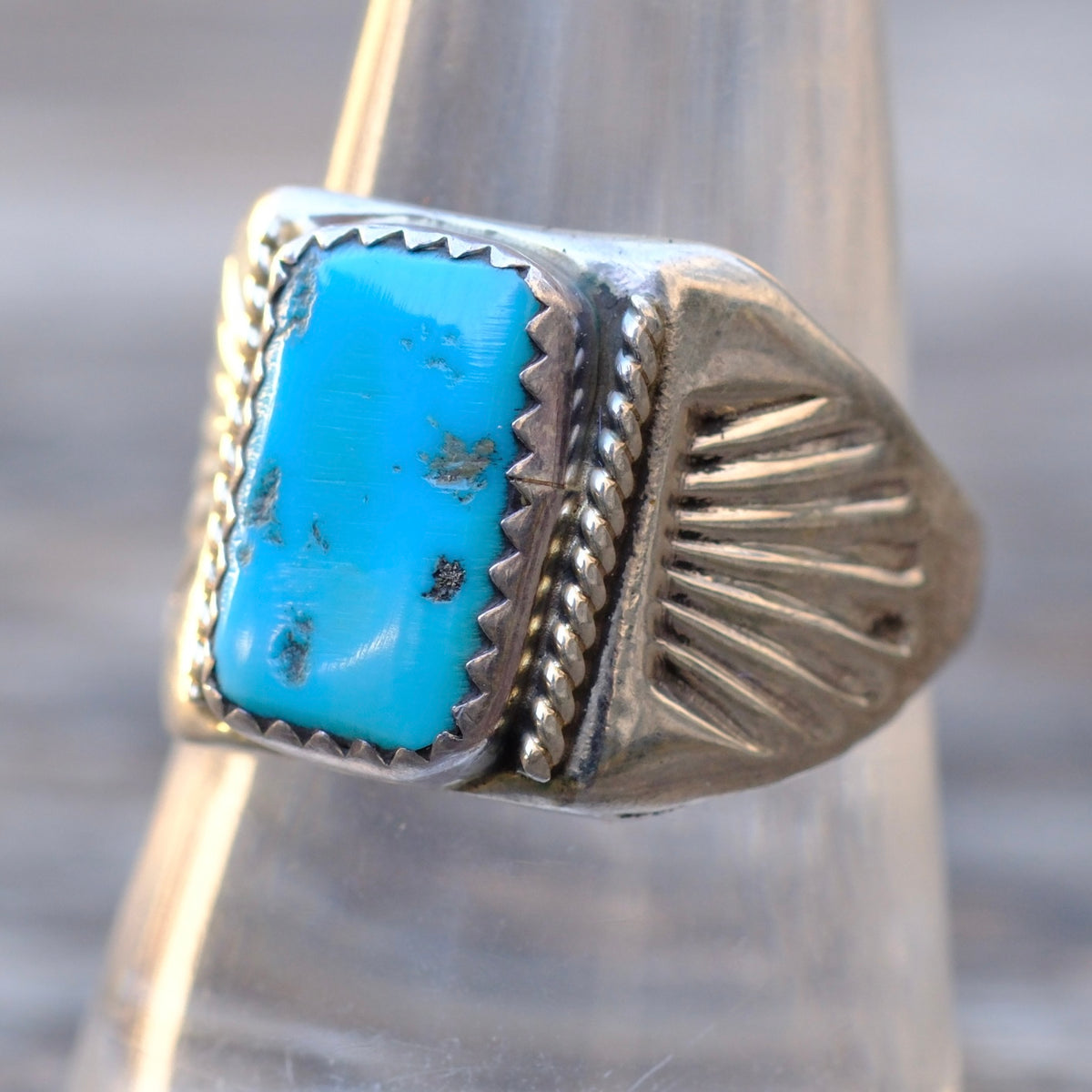 Vintage Sterling Turquoise Stamped Band Ring 8.75