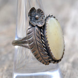 Vintage Sterling Mother Of Pearl Feather Ring 8.25