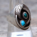 Vintage Sterling 2-Stone Turquoise Feather Ring 9.75