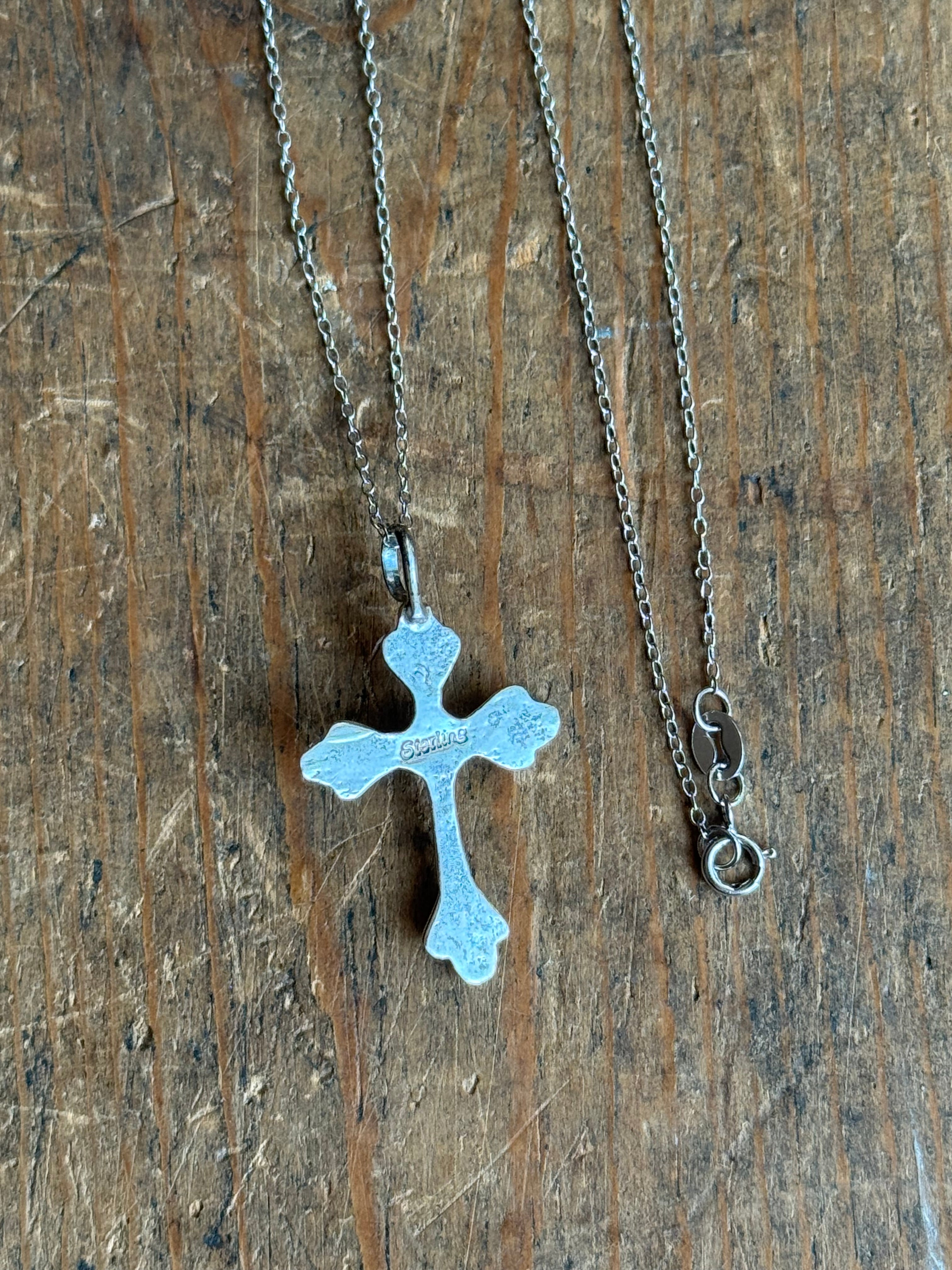 Vintage Sterling Silver Turquoise Cross 18" Necklace