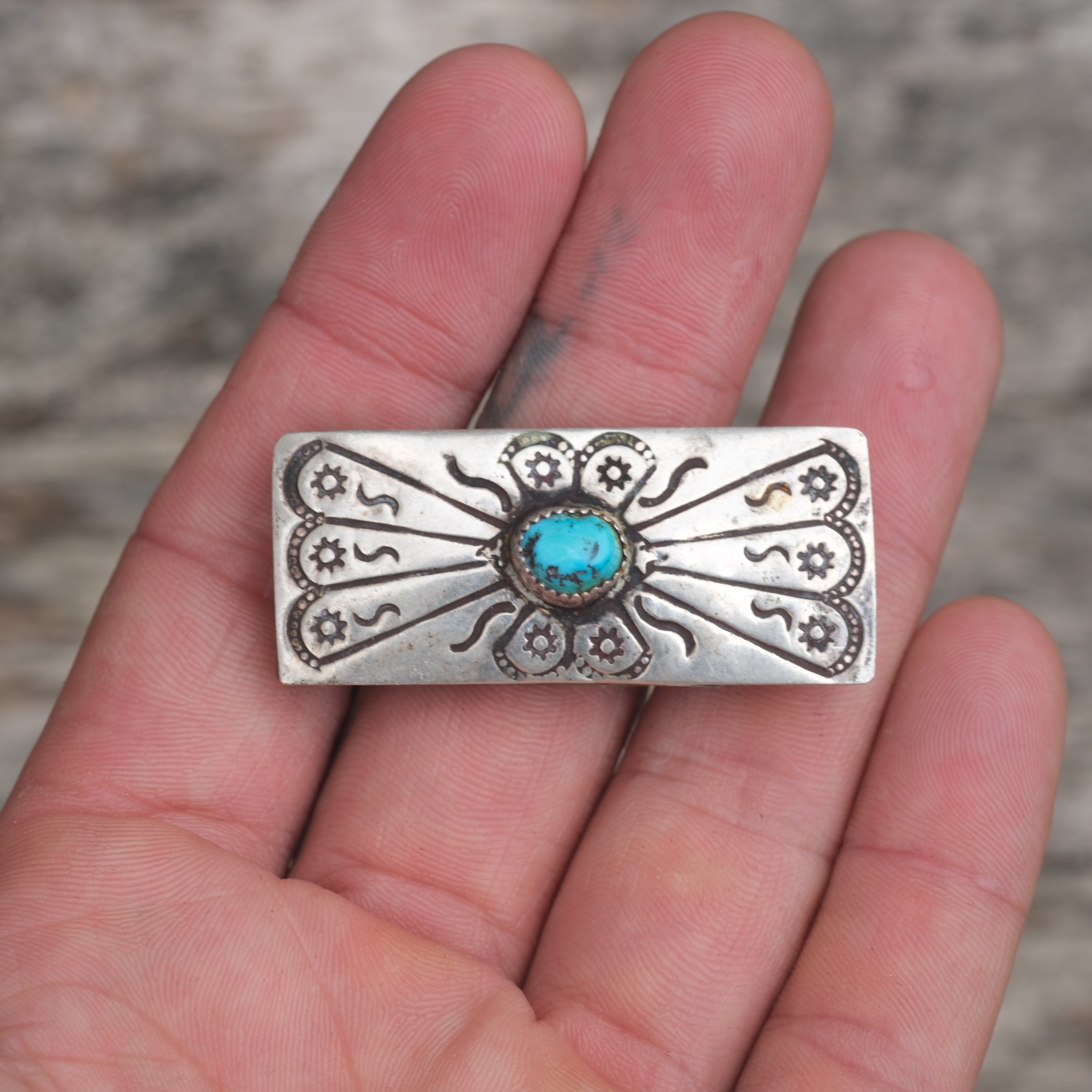 Vintage Sterling Silver Overlay Turquoise Stamped Money Clip