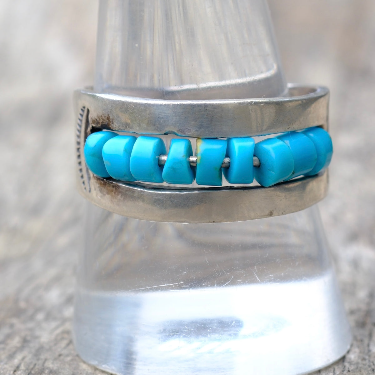 Vintage Sterling Turquoise Bead Ring 9.25