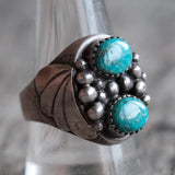 Vintage Sterling 2-Stone Turquoise Ring 10.5