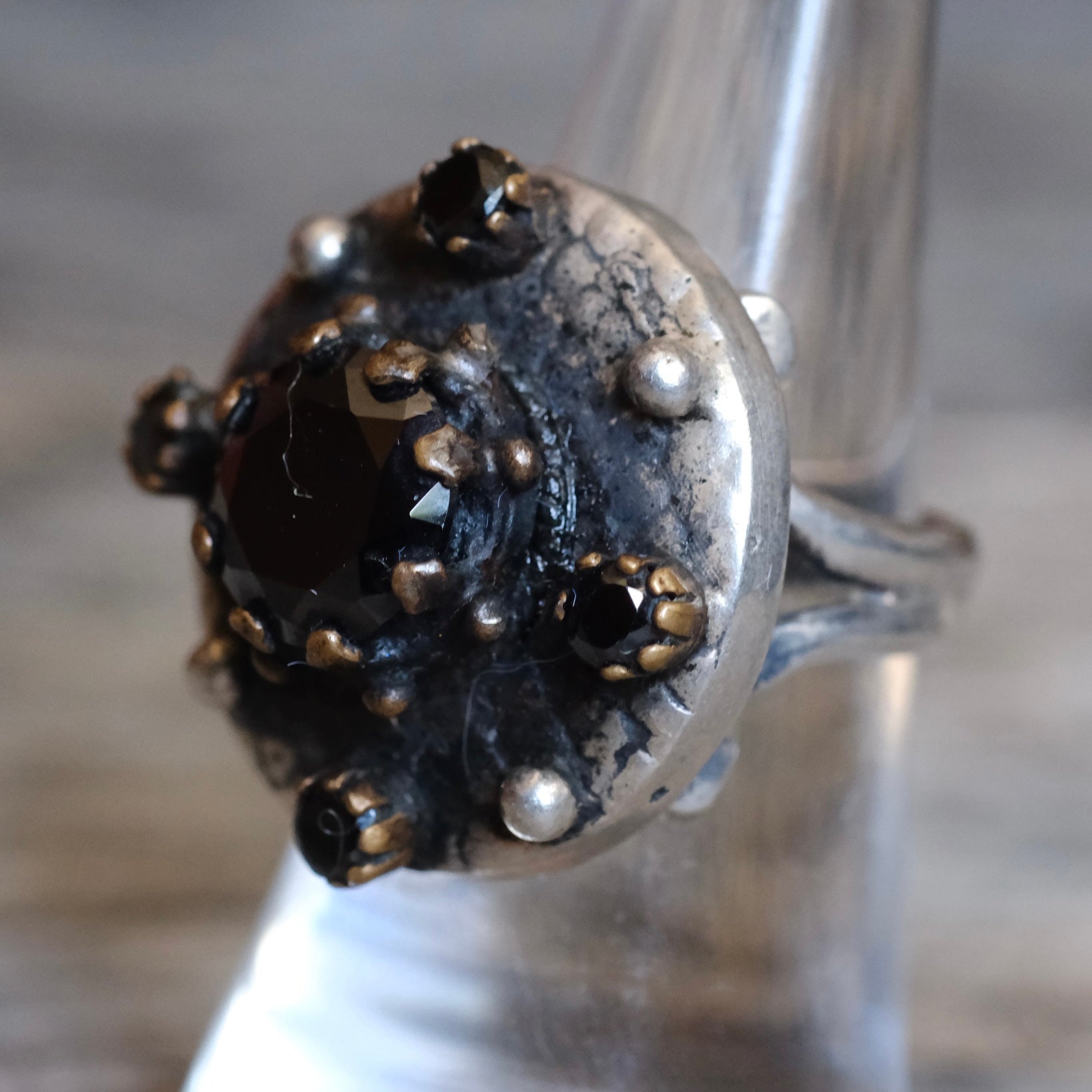 Vintage Sterling Onyx Cluster Ring 7.75