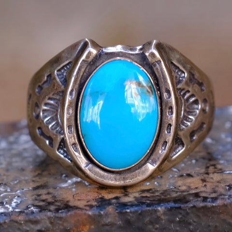 Vintage Sterling Turquoise Lucky Horseshoe Ring 13