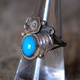 Vintage Sterling Turquoise Feather Ring 7