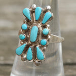 Vintage Sterling Turquoise Cluster Ring 7.75