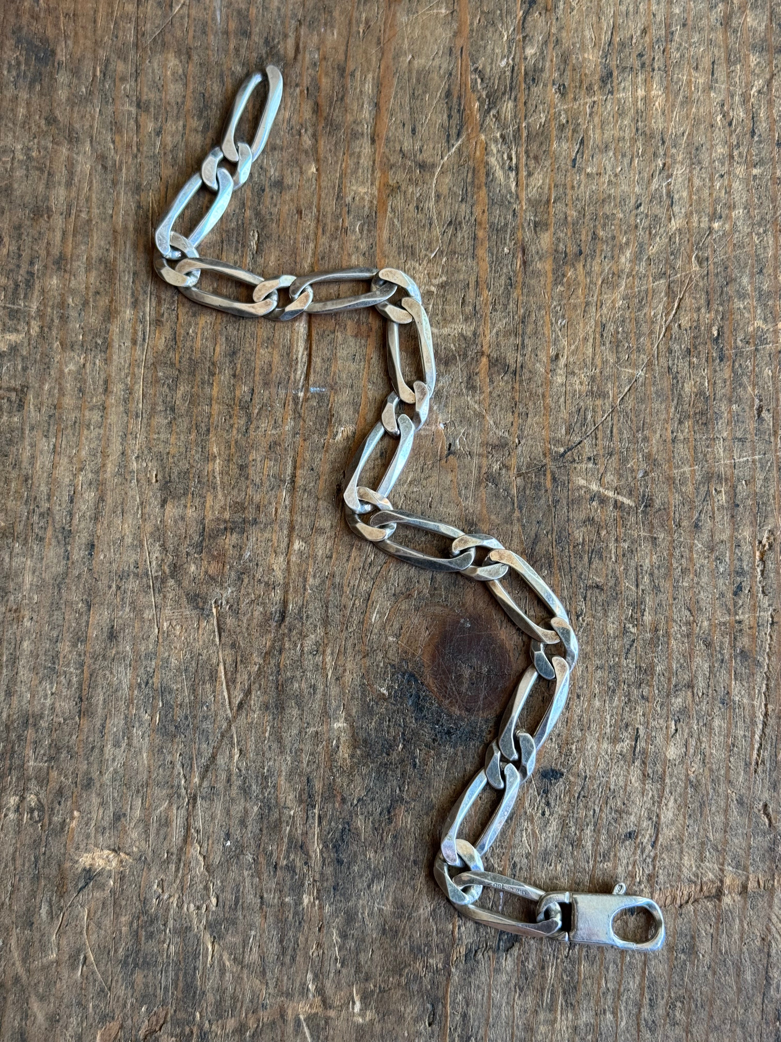 Vintage Sterling Silver Chunky Figaro Chain Bracelet 9.25"