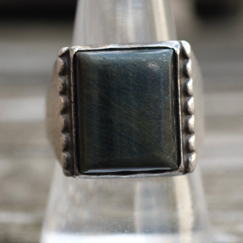 Vintage Sterling Dark Tigers Eye Signet Ring 9