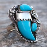 Vintage STerling Turquoise Claw Ring 6.5