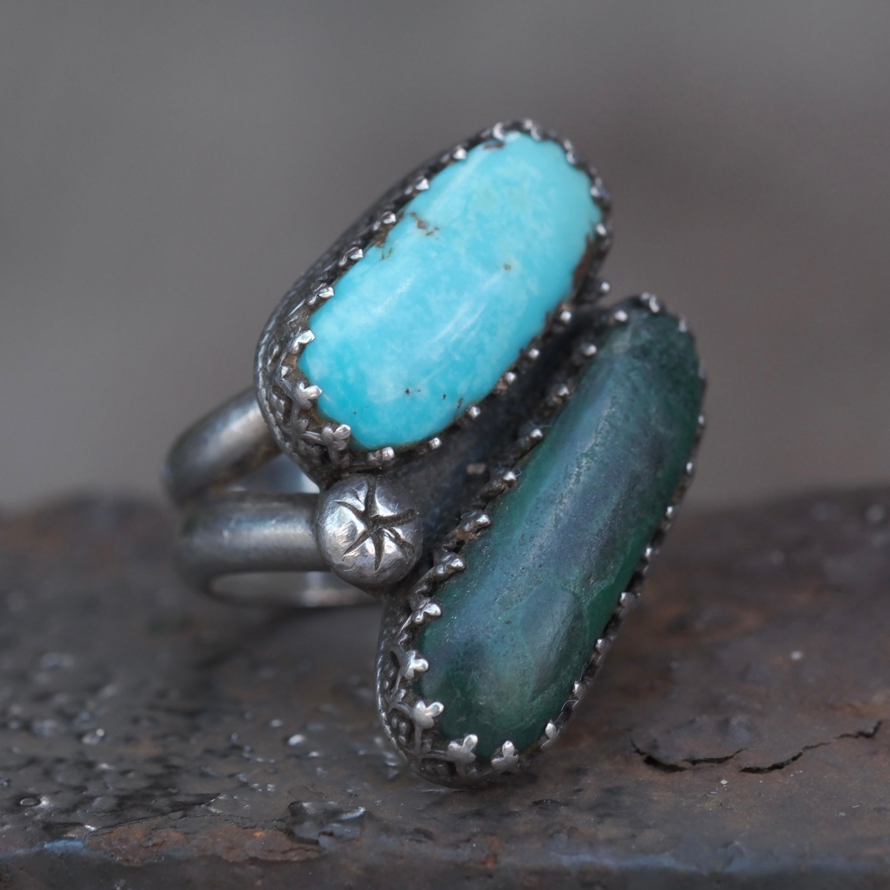 Vintage Sterling 2-Stone Turquoise Ring 5