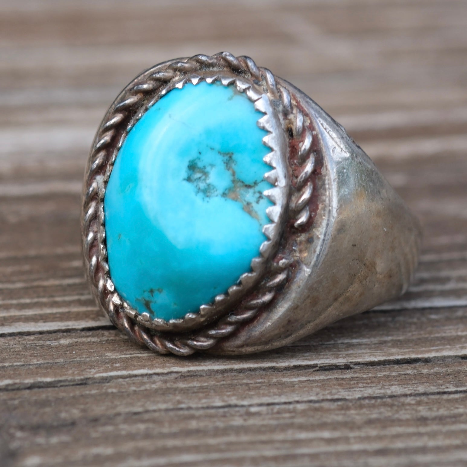 Vintage Sterling Chunky Turquoise Ring 10.25