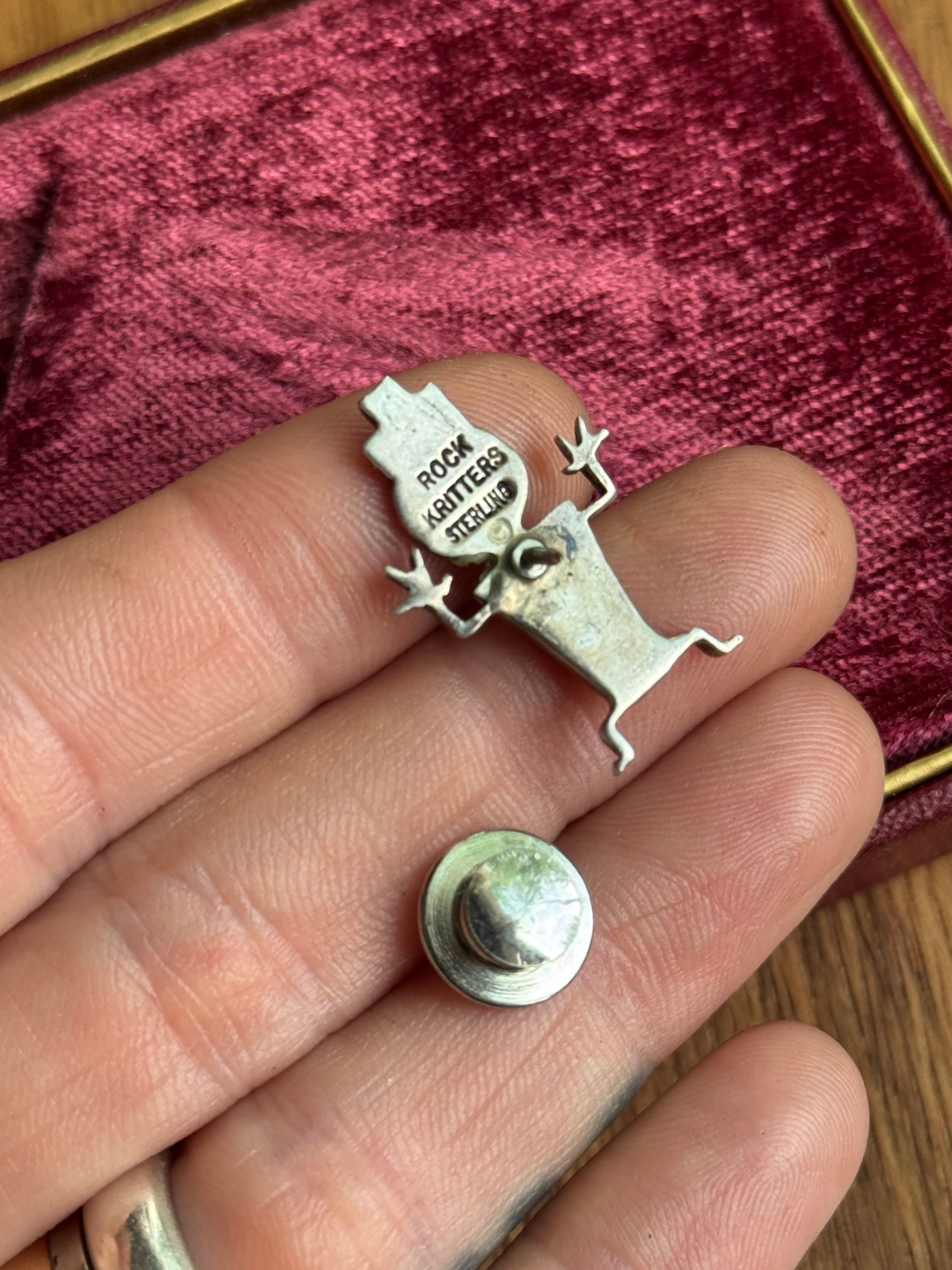 Vintage Sterling Silver Multistone Inlay Rock Kritters Tack Pin