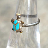 Vintage Sterling Turquoise Inlay Turtle Ring 4.5