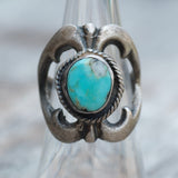 Vintage Sterling Turquoise Sandcast Ring 7.5