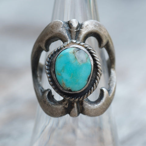 Vintage Sterling Turquoise Sandcast Ring 7.5