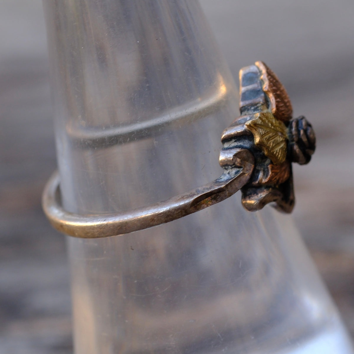 Vintage Sterling and Gold Leaf Ring 7.25