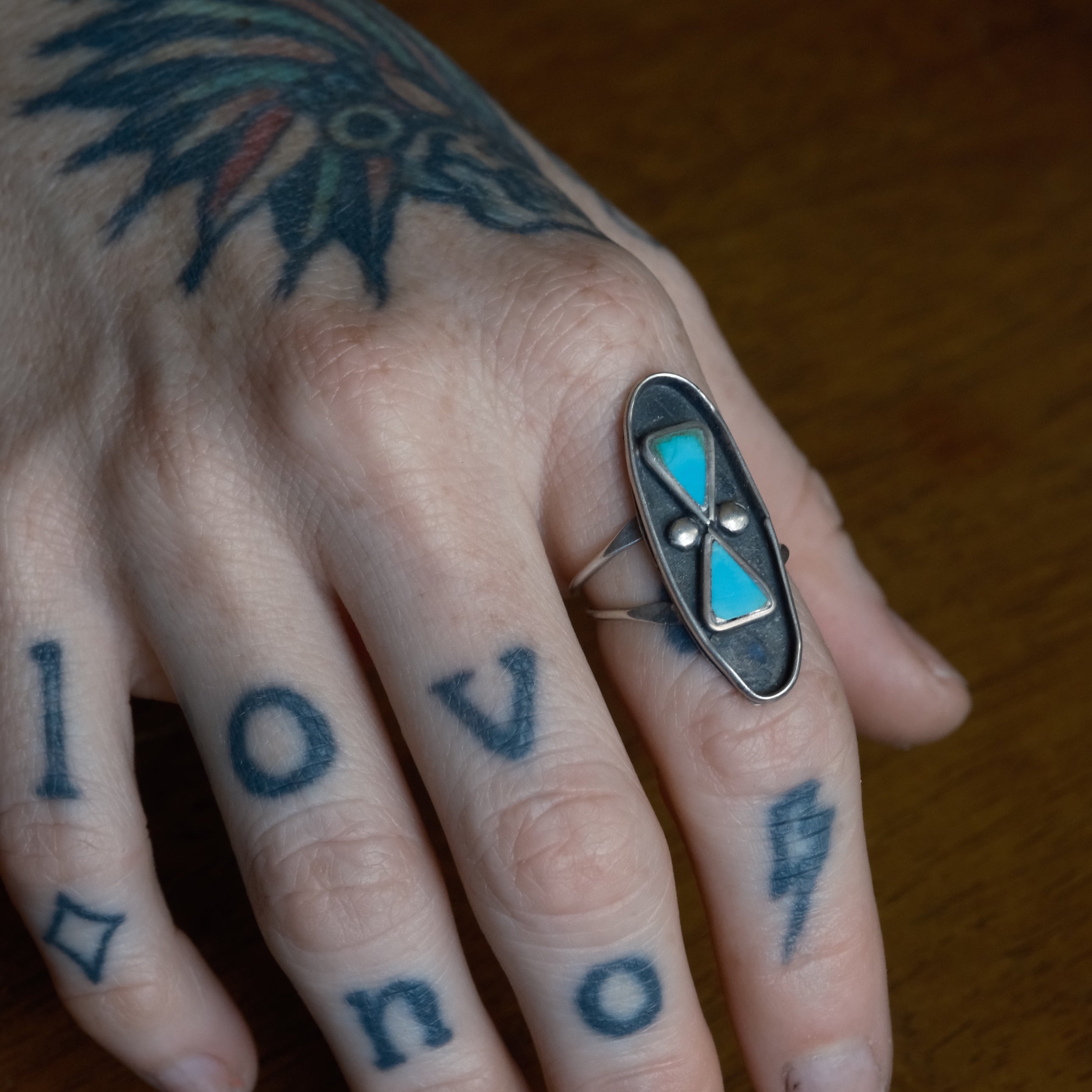 Vintage Sterling Turquoise Ring 7.5