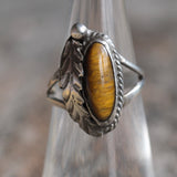 Vintage Sterling Tigers Eye Feather Ring 5.5