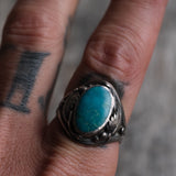 Vintage Sterling Turquoise Feather Ring 9.75