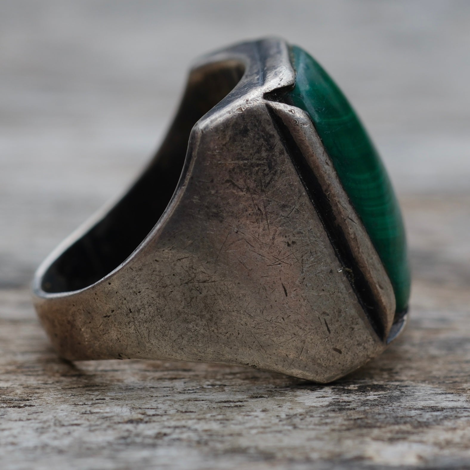 Vintage Sterling Malachite Ring 8.5