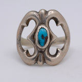 Vintage Sterling Silver Sandcast Turquoise Ring 7.75