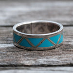 Vintage Sterling Turquoise Inlay Band 8.25