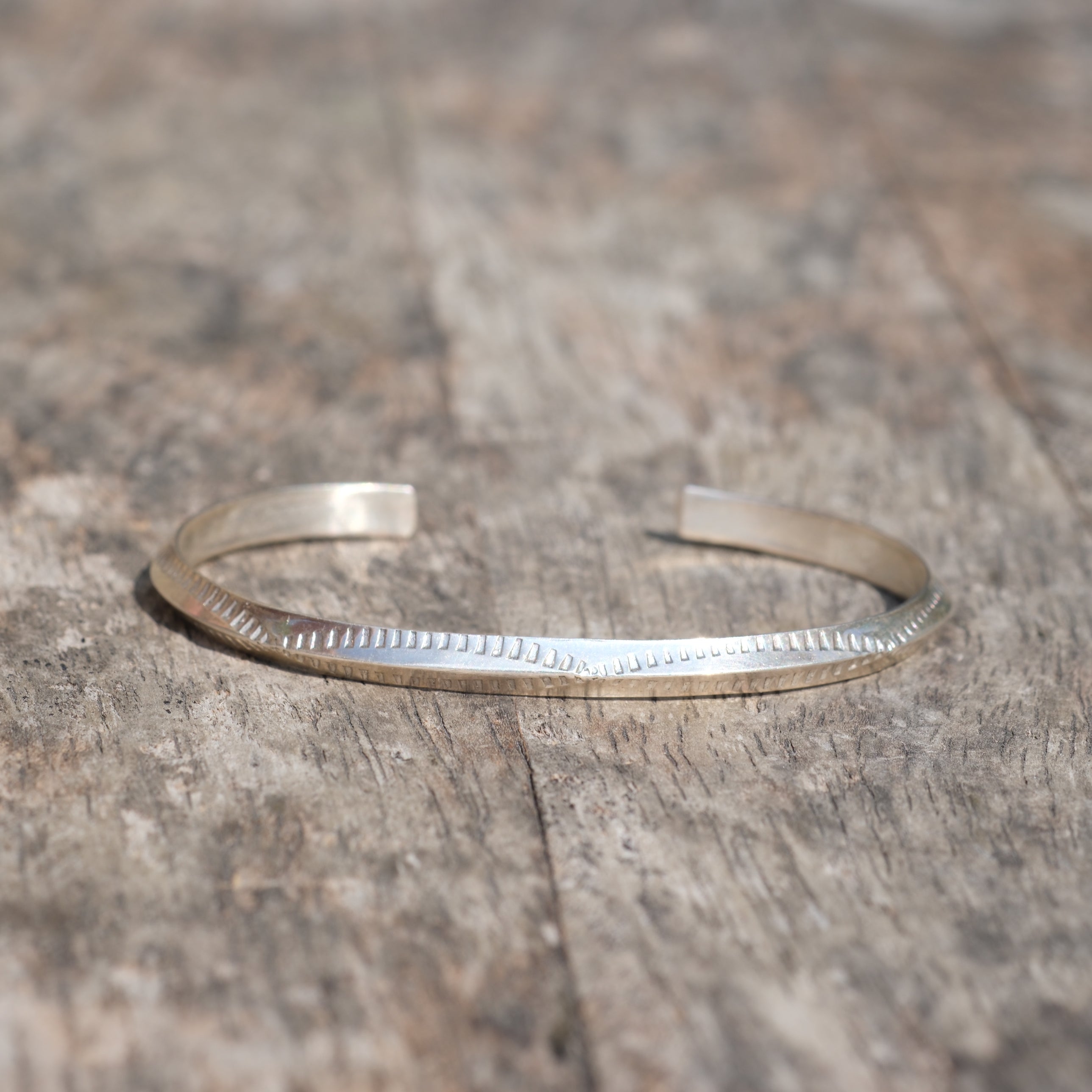 Vintage Sterling Silver Arch Stamped Triangle Cuff