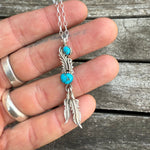 Vintage Sterling 2-Stone Turquoise Feather Necklace