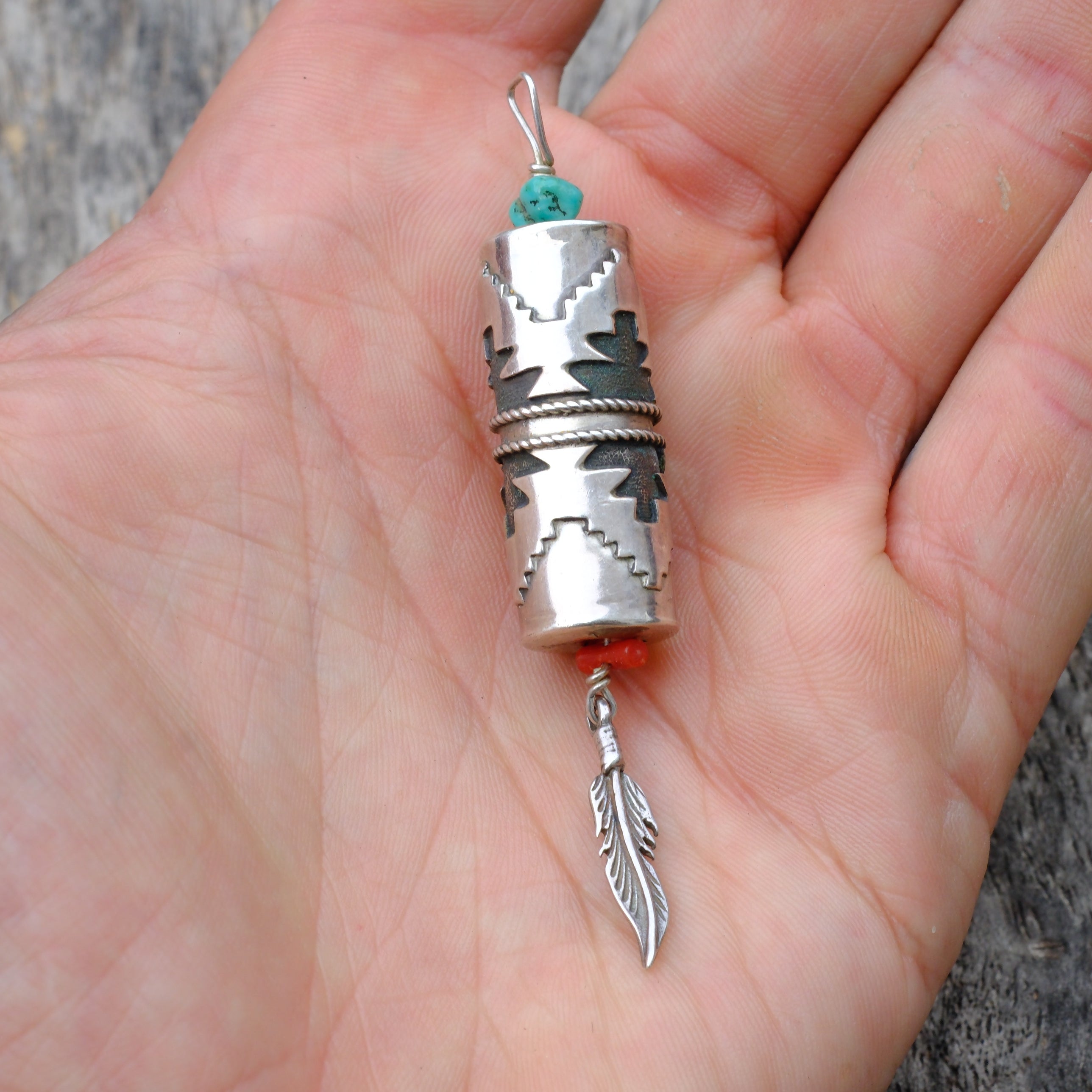 Vintage Sterling Shadowbox Feather Pendant