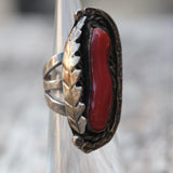 Vintage Sterling Coral Feather Ring 2.75