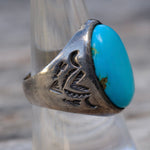 Vintage Sterling Turquoise Bells Trading Post Ring 8