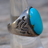 Vintage Sterling Turquoise Bells Trading Post Ring 8