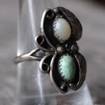 Vintage Sterling Turquoise and Mother Of Pearl Feather Ring 10