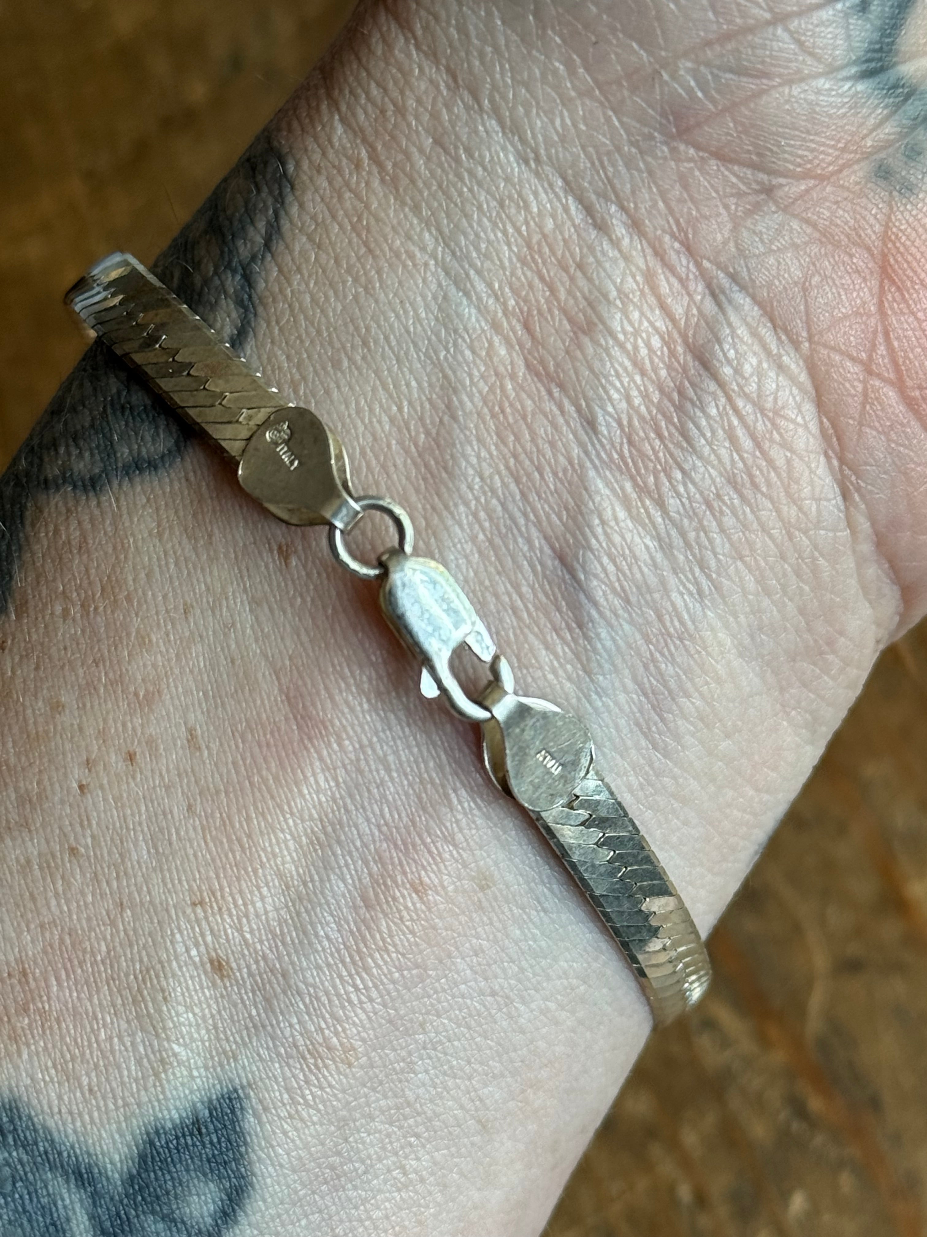 Vintage Sterling Silver 7.5” Herringbone Chain Bracelet