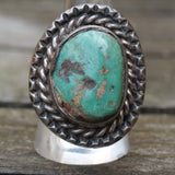 Vintage Sterling Turquoise Roper Ring 10.75