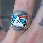 Vintage Sterling Multistone Inlay Ring 9