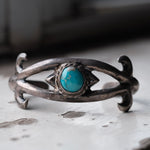 Vintage Sterling Silver Sandcasted Turquoise Cuff