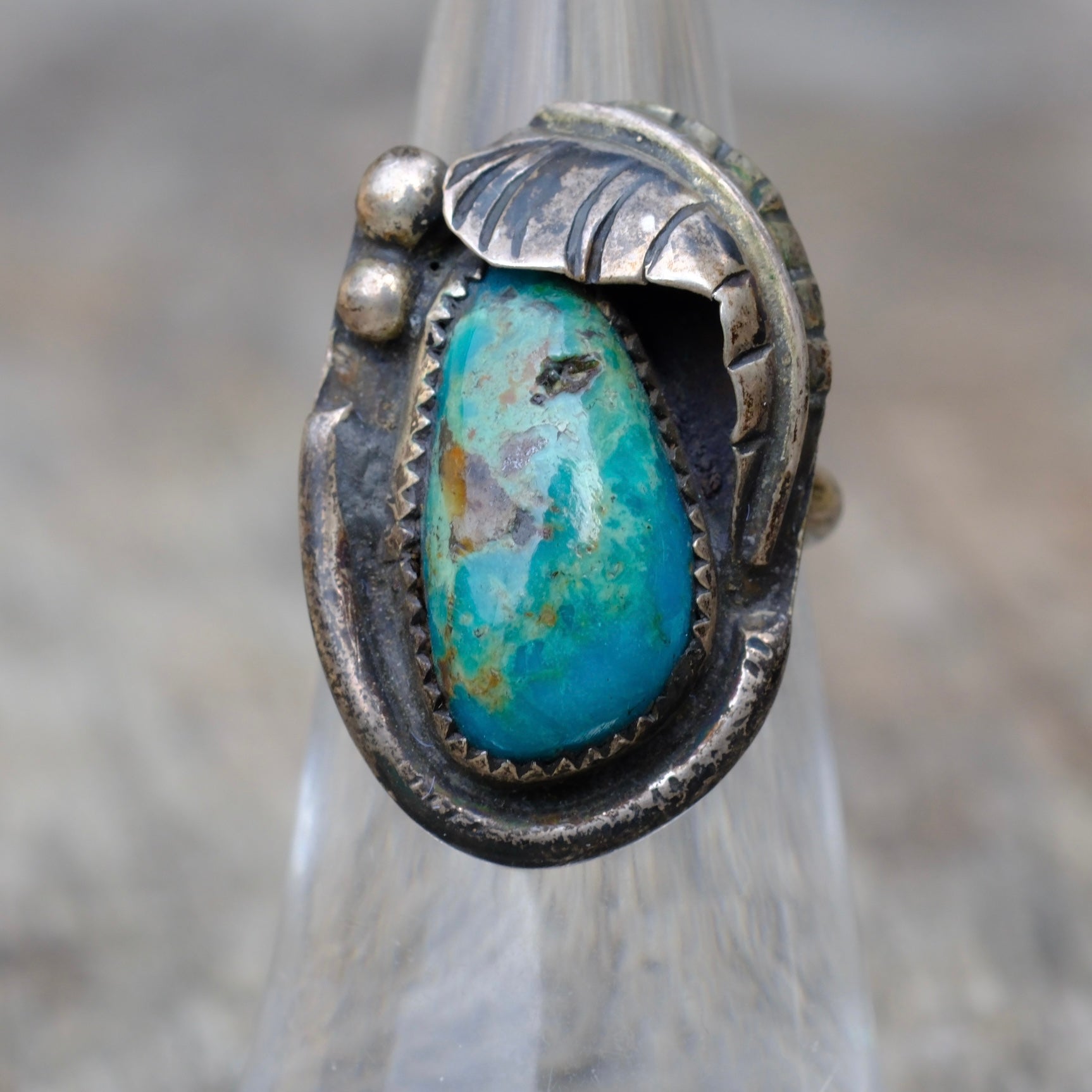 Vintage Sterling Turquoise Feather Ring 5.25