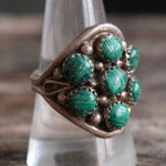 Vintage Sterling Malachite Cluster Ring 10.5