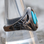 Vintage Sterling Abalone and Turquoise Thunderbird Ring 10.5