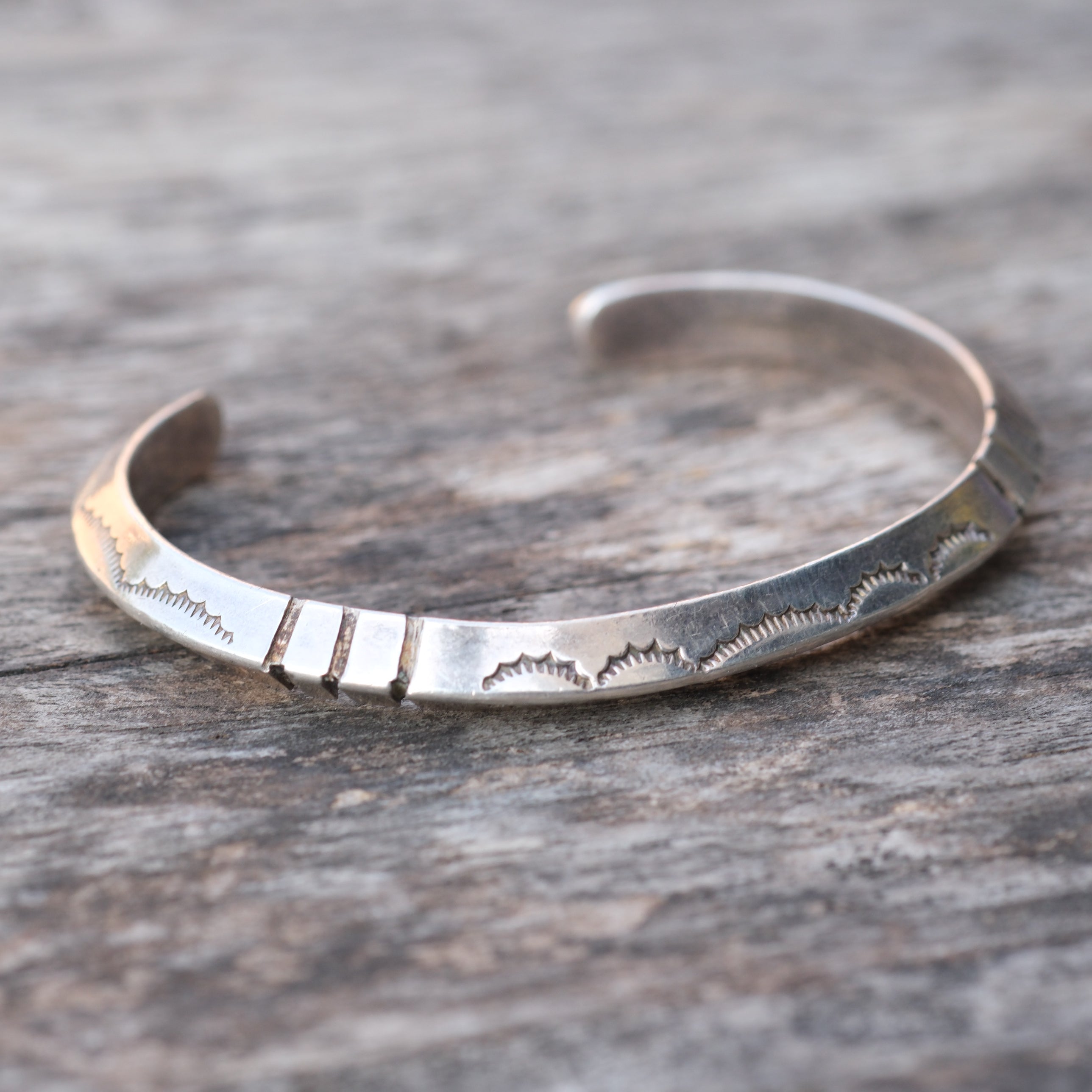 Vintage Sterling Silver Chunky Stamped Triangle Cuff