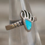 Vintage Sterling Turquoise Bear Paw Ring 5.25