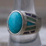 Vintage Sterling Inlay Turquoise and Inlay Ring 9