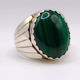 Vintage Sterling Malachite Ribbed Ring 10