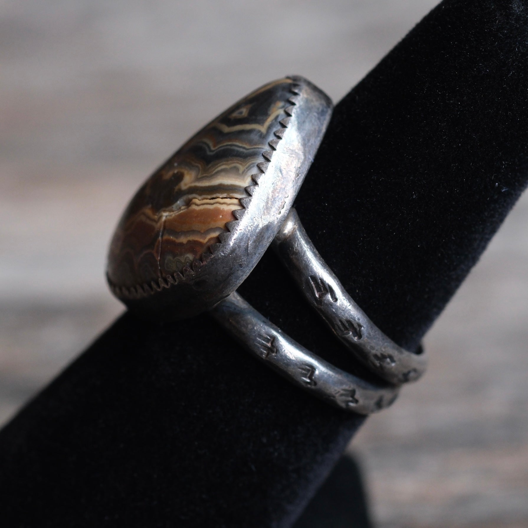 Vintage Sterling Jasper Ring 6.5