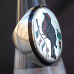 Vintage Sterling Inlaid Stone Bird Ring 9.25