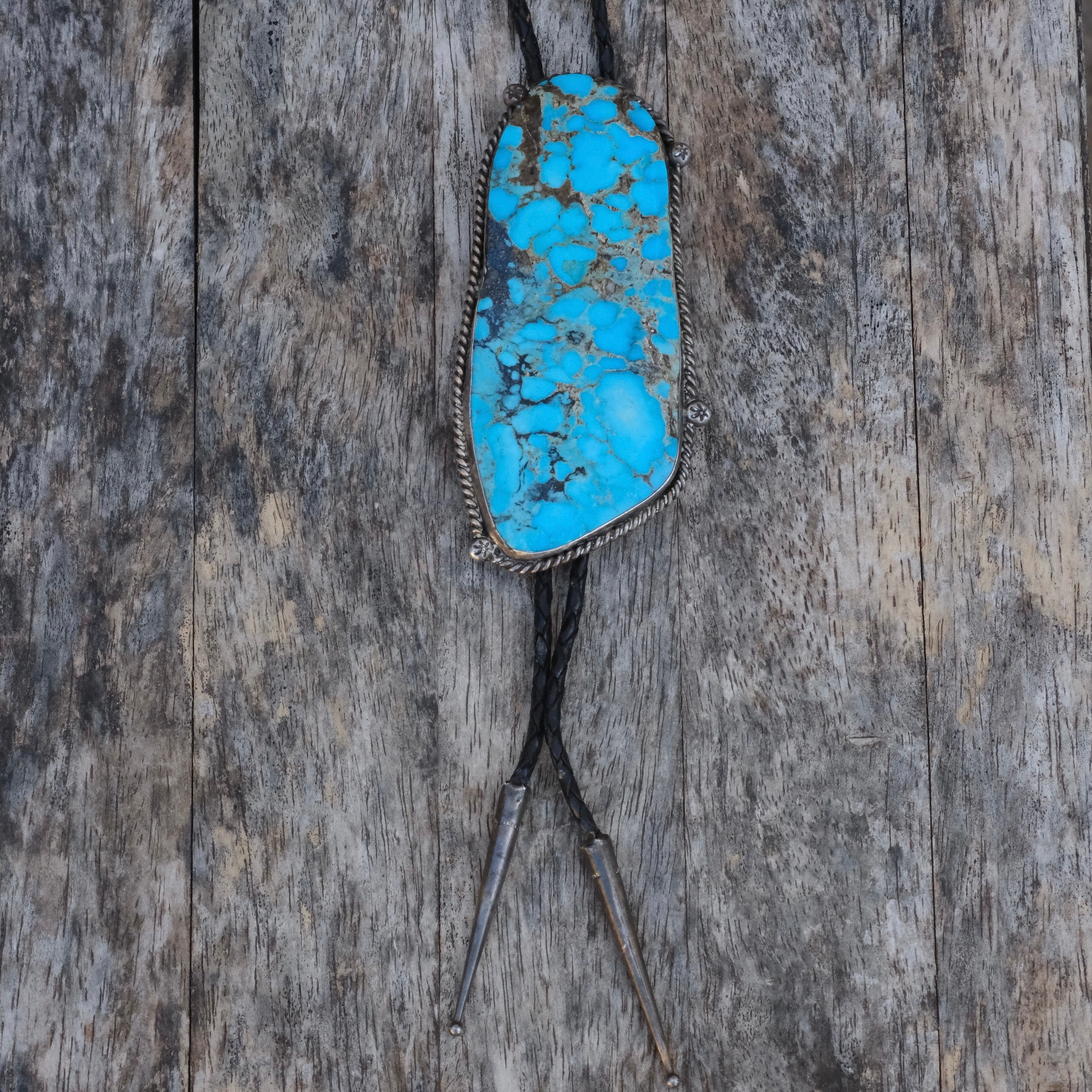MASSIVE Vintage Sterling Turquoise Bolo Tie