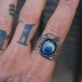 Vintage Sterling Sand Cast Labradorite Ring 10